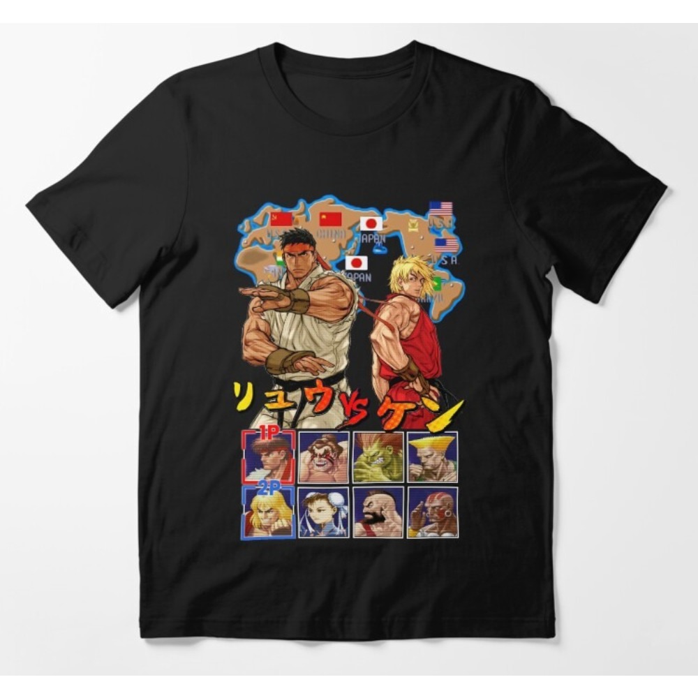 Street Fashion Game - Street Fighter Character Map Print T-shirt