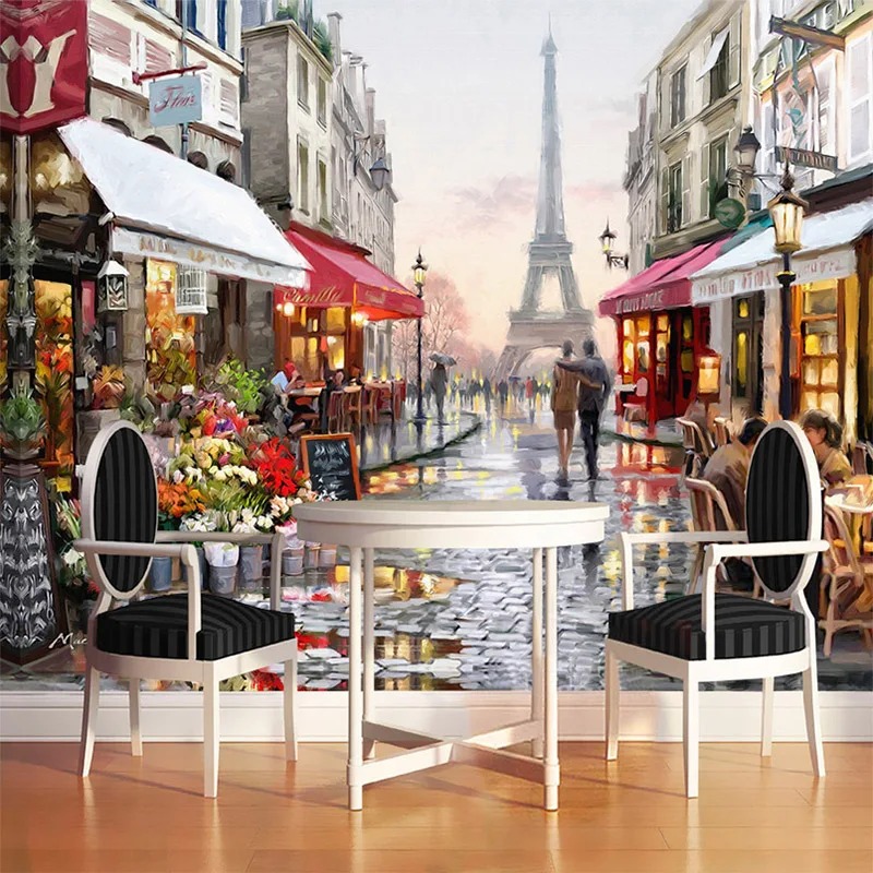 Street Fashion Wallpaper - European Style Street Oil Painting 3D