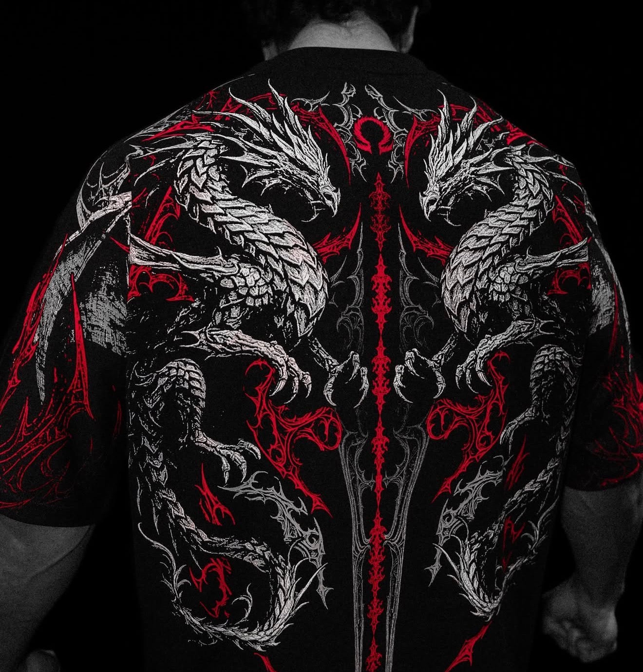 Street Fashion Clothes - Men's Double Dragon Pattern T-shirt Gothic