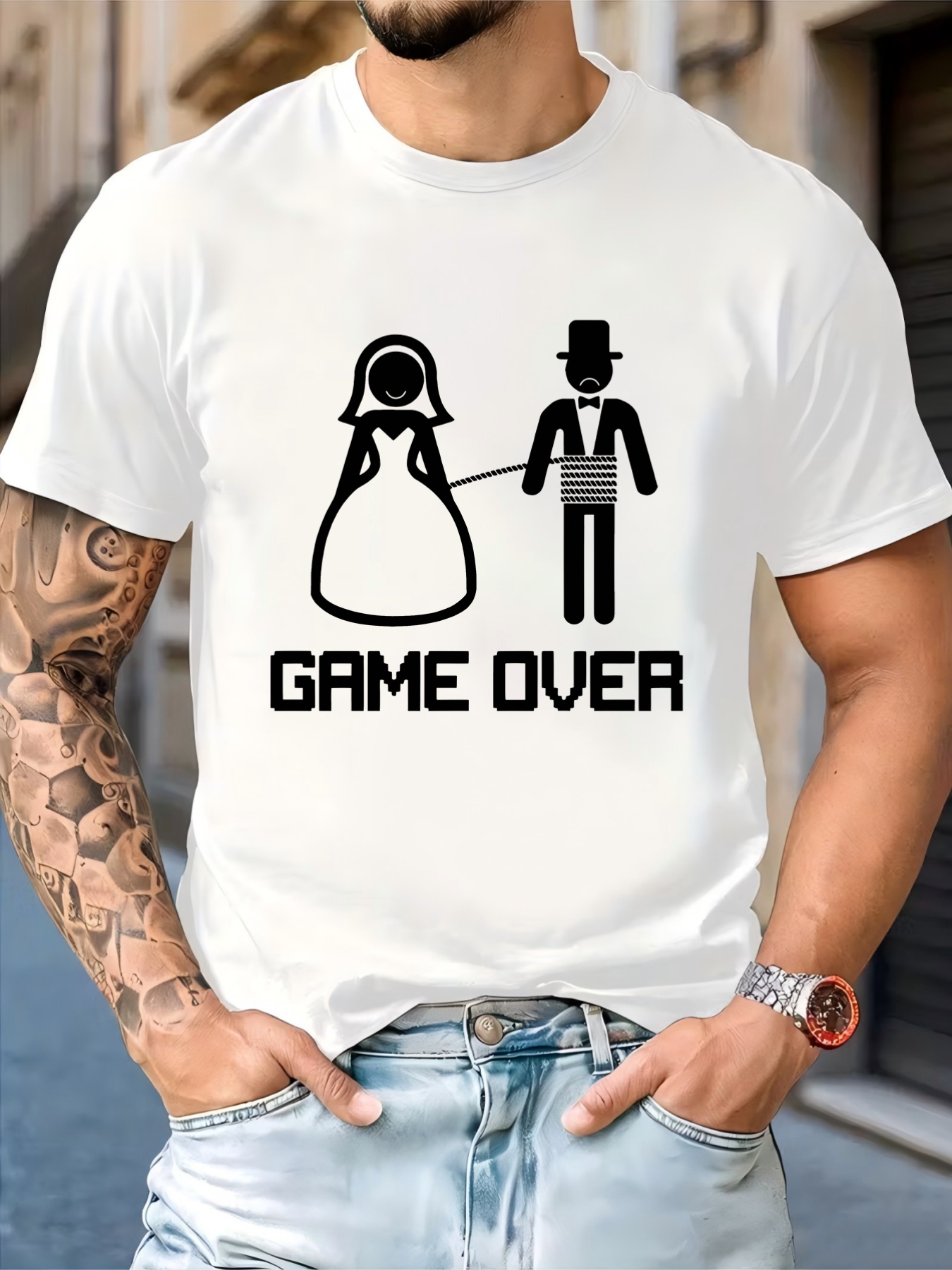 Street Fashion Game - Mens Black Crew Neck Tee Funny