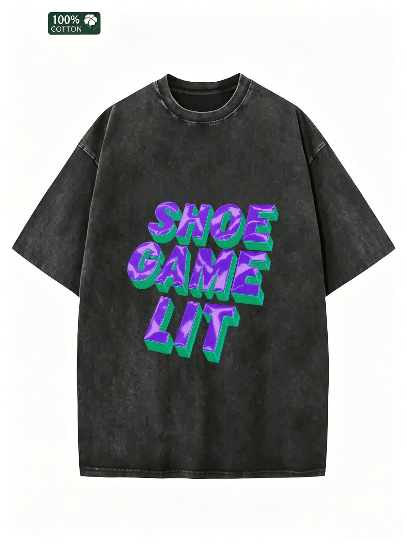 Street Fashion Game - Oversized Vintage Acid-Washed Men's T-Shirt, Black