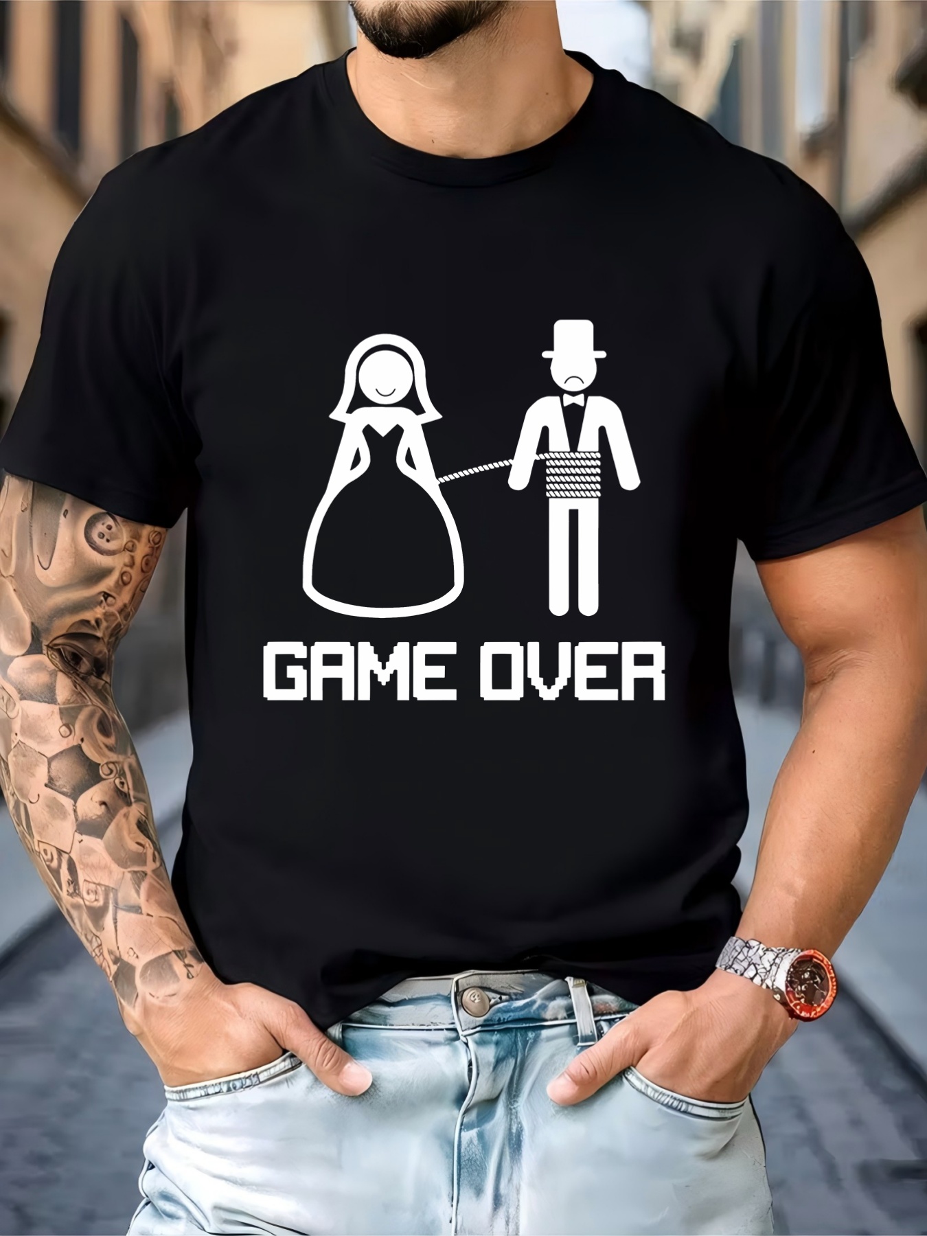 Mens Black Crew Neck Tee Funny - đánh giá và giá Street Fashion Game